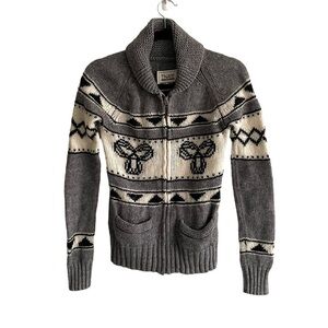 ARITZIA Tna Sea to Sky Wool Zip Front Cardigan Sweater Grey Cream S